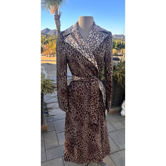 IMagnin Geometric Brown and Cream Trench from the 1960s or 1970s, Size Small ? - Picture 1 of 9